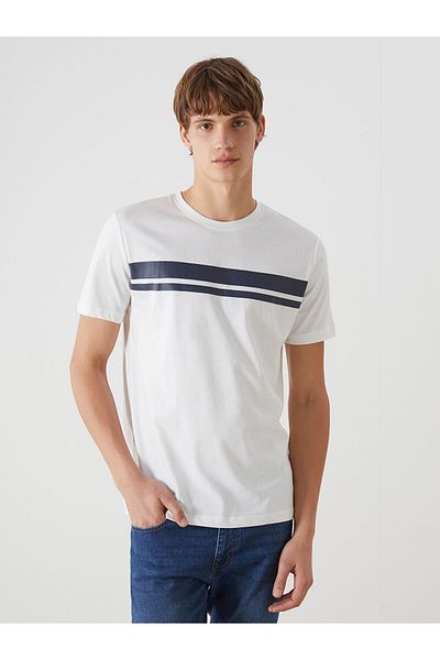 LC Waikiki Ανδρικό μπλουζάκι LCWK Crew με κοντό μανίκι ριγέ χτενισμένο βαμβακερό