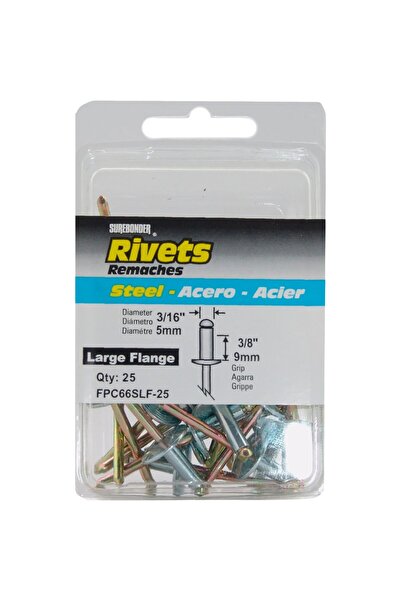 FPC Surebonder FPC66SLF-25 Large-Flange Steel Blind Rivets, 3/16 in diameter ...