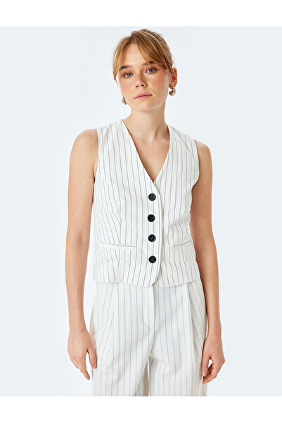 Koton Γιλέκο σακάκι με κουμπιά από ύφασμα βισκόζης με επένδυση V