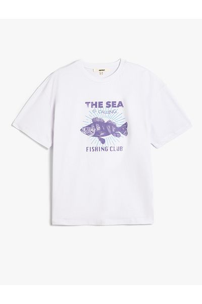 Koton Tricou alb pentru femei, cu mânecă scurtă, cu gât crew, 5sak50128ek