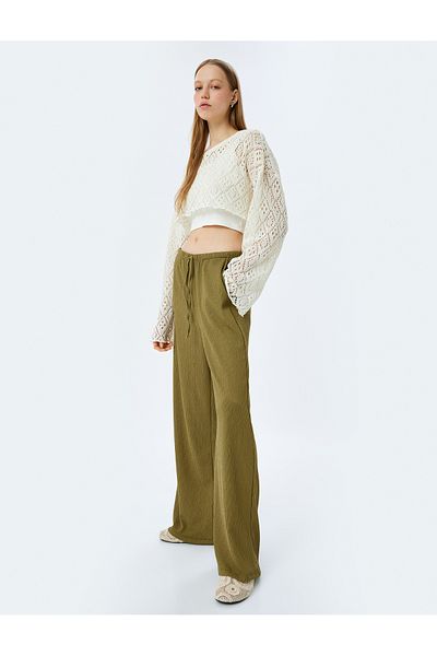 Koton Wide Leg Waist Lace up Trousers - High Waist