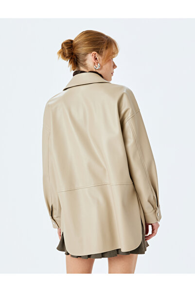 Koton Яке с дълъг ръкав и джоб от изкуствена кожа с копчета тик-так