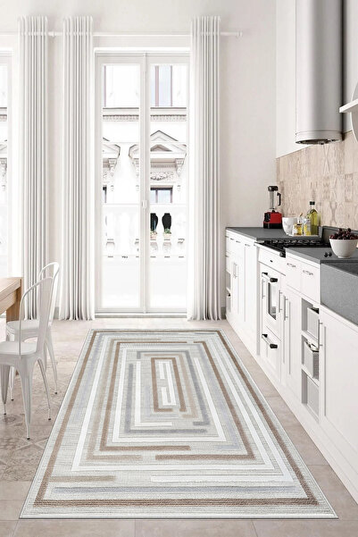 G&C HOME Dijital Kaymaz Yıkanabilir Modern Renkli  Hasır Desenli Mutfak Halıs...