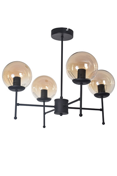 Modavize Axel Modern Tasarım Salon Yemek Yatak Odası Mutfak Siyah Renk Bal Camlı Sarkıt 4 Lü Avize