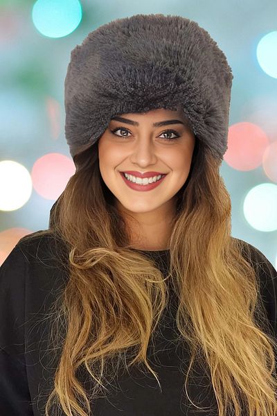 nacar çarşı Women's Smoked Plush Fur Round Heart Hat Beanie