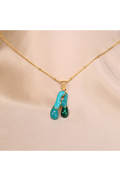 FOURSOLOS Çelik Kadın Kolye, Gold Renk Harf Kolye, Mini Boncuk Detaylı, No:97A