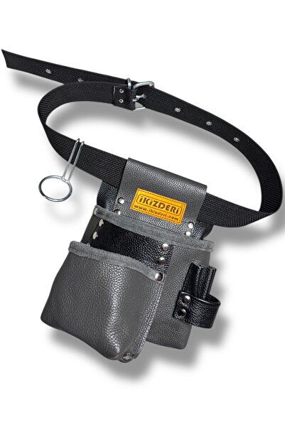 İKİZ DERİ ÜRÜNLERİ HAKİKİ DERİDEN ELEKTRİKÇİ USTA ÖNLÜĞÜ GRİ-SİYAH