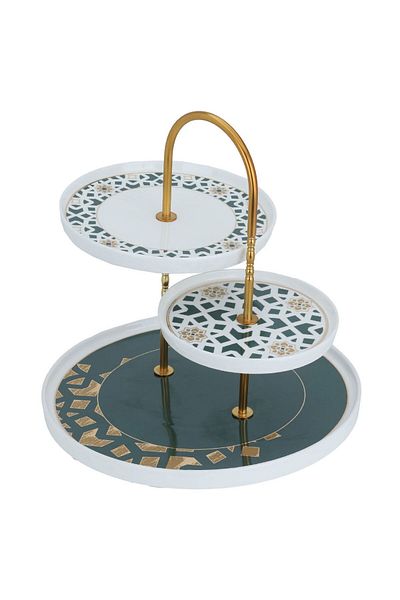 Alsaif Gallery Al Saif Gallery porcelain cake stand, round, 3 levels - green