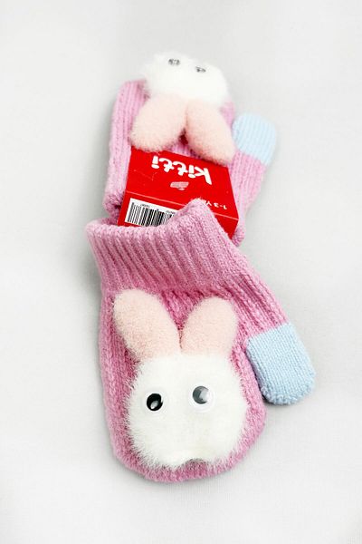 kitti kıds Pink Kitti Rabbit Patterned Winter Baby Gloves