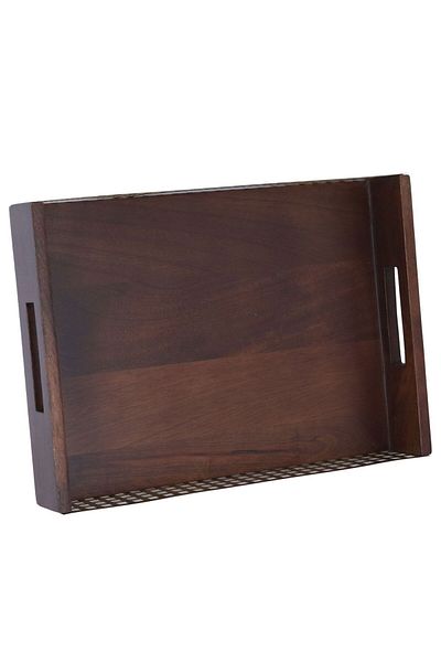 Alsaif Gallery Serving Tray Wooden, Al Seif Gallery, 35×25×6.3 cm, Rectangular, Small - Brown