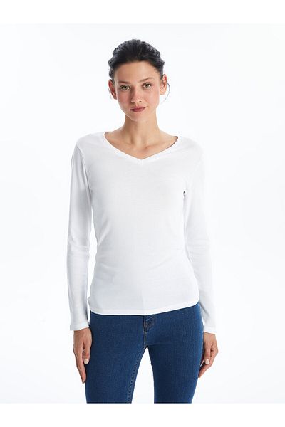LC Waikiki LCWAIKIKI Basic V-Neck Solid Long Sleeve Women's T-Shirt