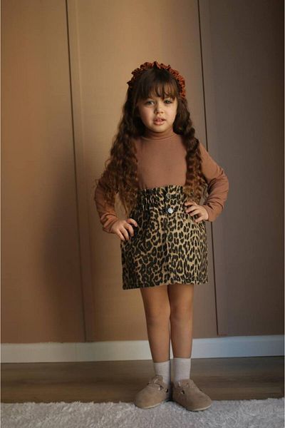 Prime Butik Leopard Skirt Brown Sweater Girl Child 2-Piece Set