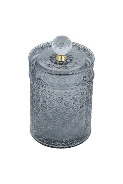 Alsaif Gallery Al Saif Gallery Glass Cup, 10.5 x 10.5 x 19 cm, with Lid - Gray