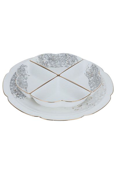 Alsaif Gallery Al Saif Gallery porcelain yogurt set, 4.5 inches, with round plate, 5 pieces - white