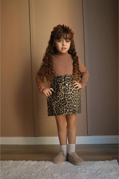 Prime Butik Leopard Skirt Brown Sweater Girl Child 2-Piece Set