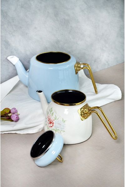 Bayev Clodia Blue Floral Retro Teapot - Enamel 201339