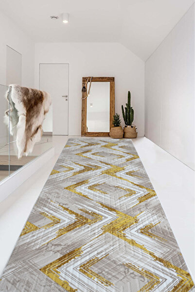 Babil Home Non-Slip Base Cutting Runner Living Room Hallway Kitchen Carpet Ymr5014 Gold