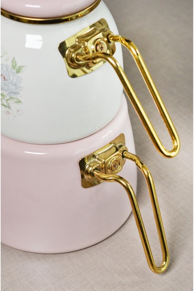 Bayev Enameled Clodia Pink Retro Floral Patterned Teapot - 201341