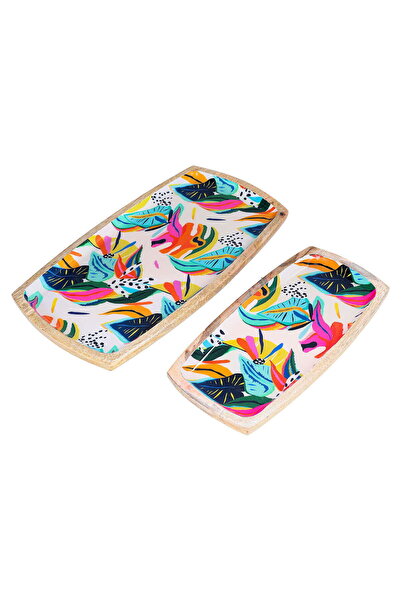 Alsaif Gallery Al Saif Gallery Wooden Serving Set, 33 x 19 x 1.7 / 25 x 13 x ...