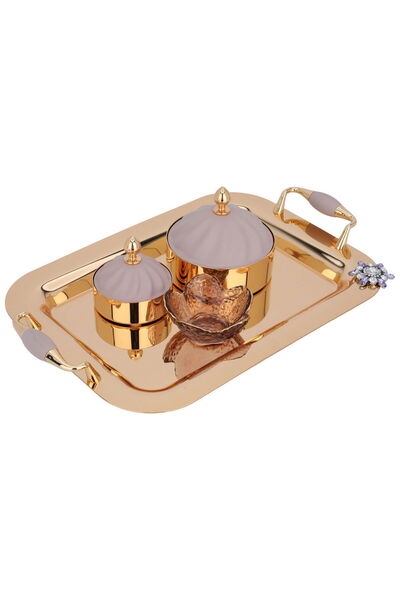 Alsaif Gallery Al Saif Gallery steel tofreya set, 2 dates, 4-piece lid - gold