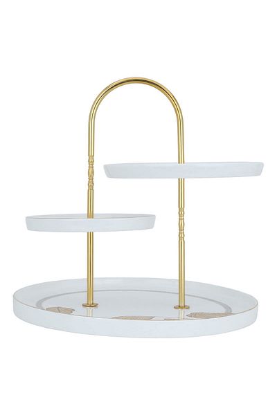 Alsaif Gallery Al Saif Gallery porcelain cake stand, 3 levels - golden white