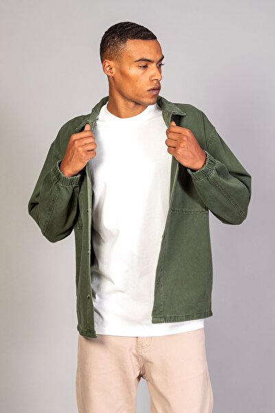 LTC Jeans Ανδρικό πουκάμισο Χακί Μοντέλο Oversize Τζιν μπουφάν