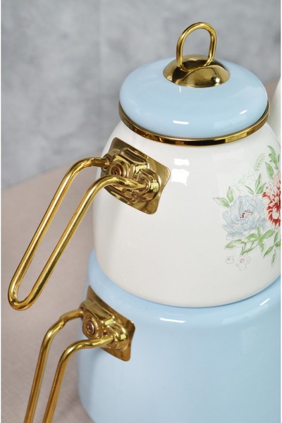 Bayev Clodia Blue Floral Retro Teapot - Enamel 201339