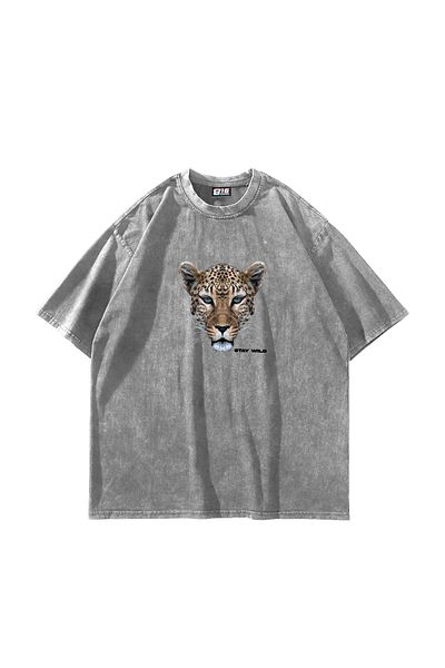 Sekizbiraltı Leopard Stay Wild Printed - Unisex Oversize Λευκό T-Shirt