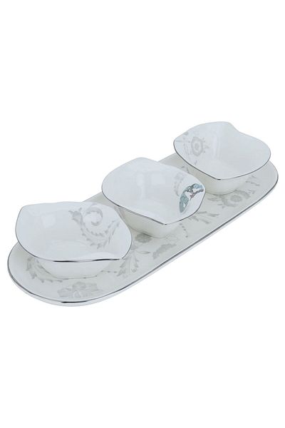 Alsaif Gallery Al Saif Gallery porcelain yogurt set, oval plate, 4 pieces - white