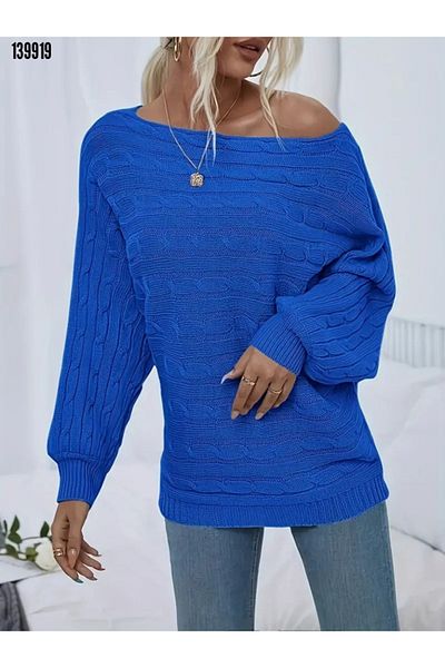 Kokosh moda Bluză de tricotaj cu mânecă lungă pentru femei, cu guler deschis, cu model de împletitură