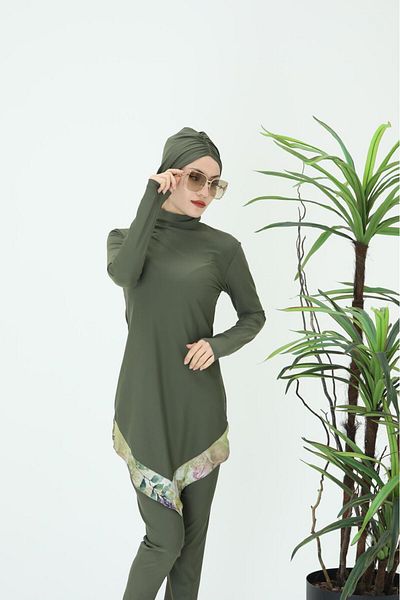 ns tasa Garden Pattern Design Hijab Swimsuit Set