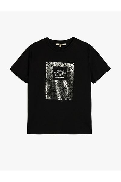 Koton T-shirt Crew Neck με κοντό μανίκι μεταλλικό εμπριμέ
