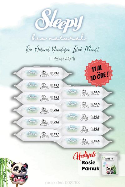 Sleepy Bio Natural Newborn Wet Towels 40 Pack Buy 11 Get 10 and Rosie Gift