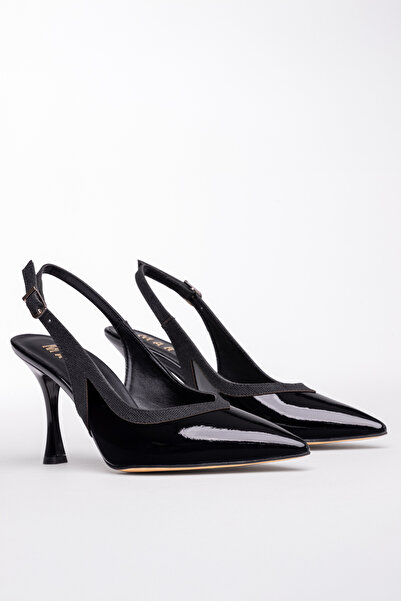 Tasarım Розови черни лачени кожени обувки на висок ток