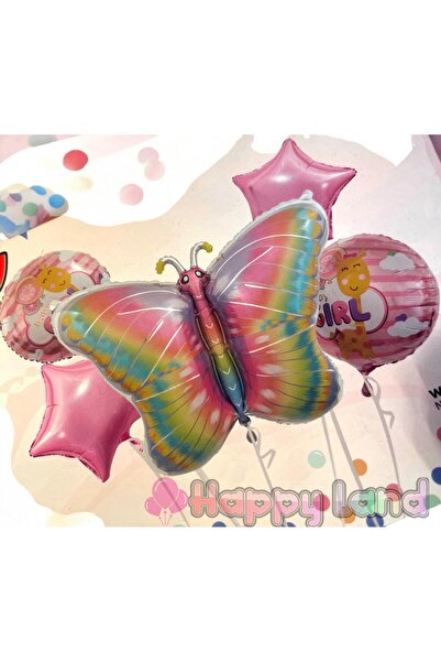 Happyland مجموعة بالونات على شكل فراشة مكونة من 5 بالونات على شكل فراشة وردية...