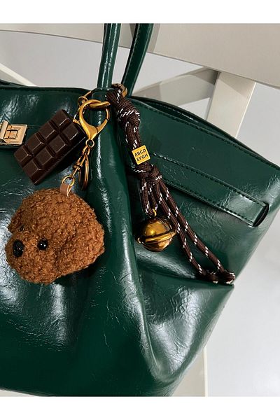 Mia Collection Bag Accessory Charm Plush Dog and Chocolate Figured