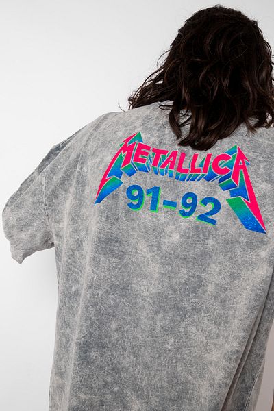 Sekizbiraltı Λευκό μπλουζάκι με στάμπα Metallica Skull Unisex Oversize - Πλένεται όλο το 24ωρο