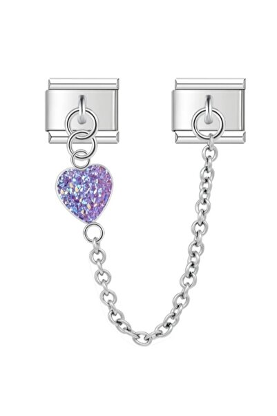 SiestaAccessories سحر سوار إيطالي على شكل قلب أرجواني - ربط مزدوج مع سلسلة وم...