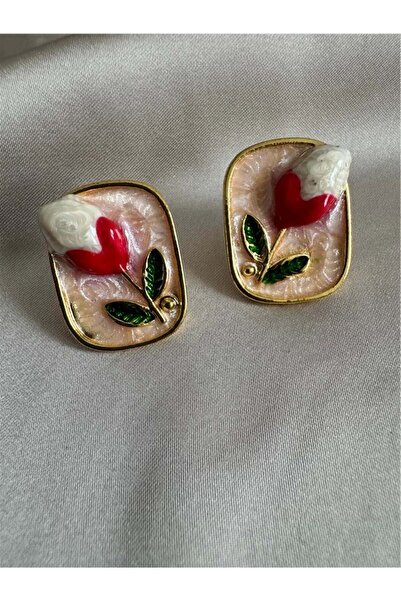 Pelin Aksesuar Cream Tulip Figured Frame Earrings
