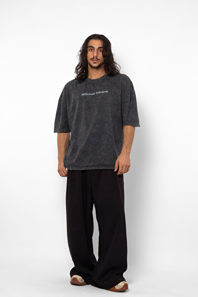 Sekizbiraltı Leopard Patterned Black Oversize Unisex T-shirt - 24/1 Dimension Printed and Washed