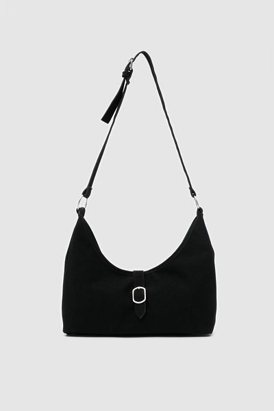 Shule Bags Geantă de umăr vintage Marilla din piele intoarsa neagra