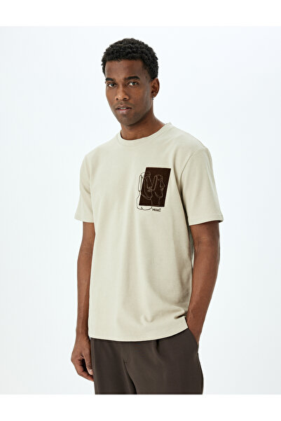 Koton Μπλουζάκι με κοντό μανίκι από βαμβακερό ύφασμα με κανονική εφαρμογή με λεπτομέρεια επεξεργασίας