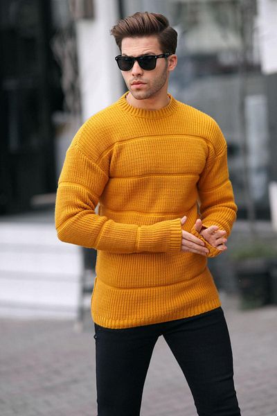 Madmext Senfgelber Strickpullover mit Rundhalsausschnitt 6855