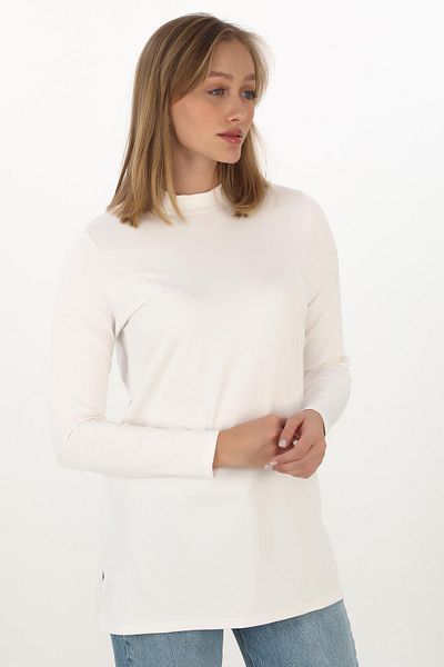 penyebizden Viscose Cream Colored Stand Collar Tunic