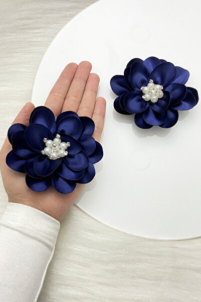 ZEYMERADE Navy Blue Pearl Shiny Stone Bridal Hand Rose, Groom, Bridesmaid Bra...