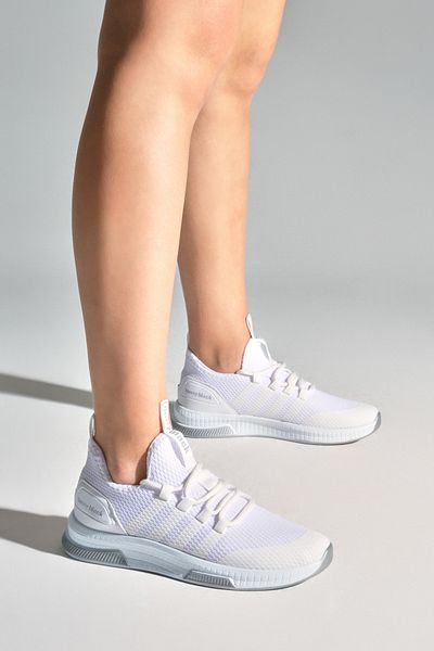 PowerSpeed Pantofi sport unisex, albi, confortabili, cu dungi cu șireturi