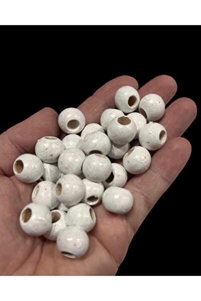 Flea Market Mărgele din lemn alb de 14 mm - 100 grame, medie. 100 de bucăți