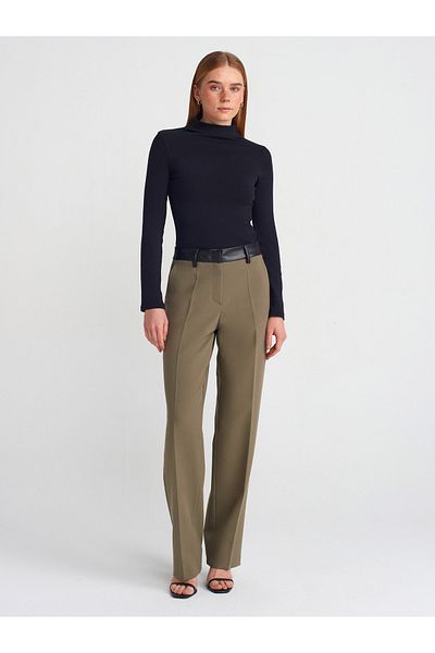 Dilvin 71603 Green Faux Leather Trousers