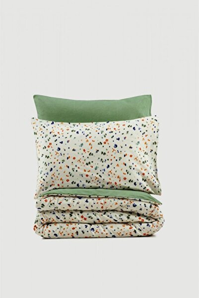 Cotton Box Petite Tek Kişilik Lastikli Çarşaflı Nevresim Takımı Lola Yeşil, %100 Pamuk Pigment Baskılı 30/1 57