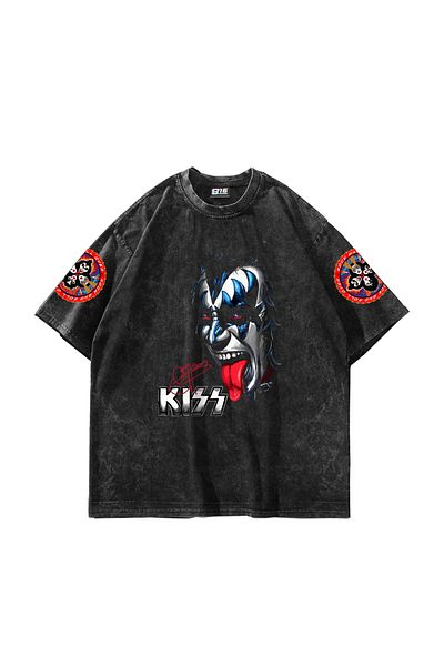 Sekizbiraltı Rock And Roll Printed Unisex Oversize Μαύρο Tshirt - 24/1 Washable